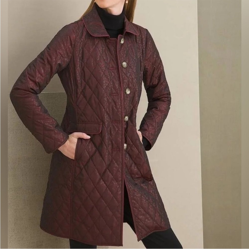 Chico’s Elongated Quilted Foil Animal Print Jacket